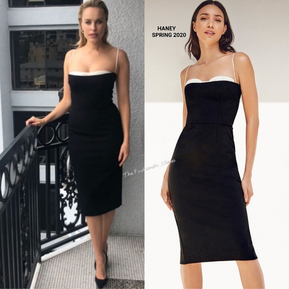 Haney LBD Black Midi Dress with White Bustier size 0 Celebrity Stylist $1150